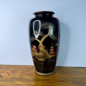 Vintage MCM Japanese Vase Scenic Temple Design
